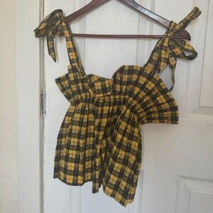 GANNI Marigold Plaid Summer Top